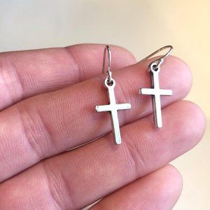 Sterling Silver Tiny Cross Charm Earrings